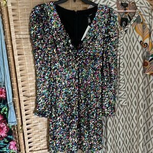 AQUA
Rainbow Sequin Puff Sleeve Dress